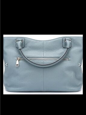 Structured Pebbled Leather Tote in Light Blue